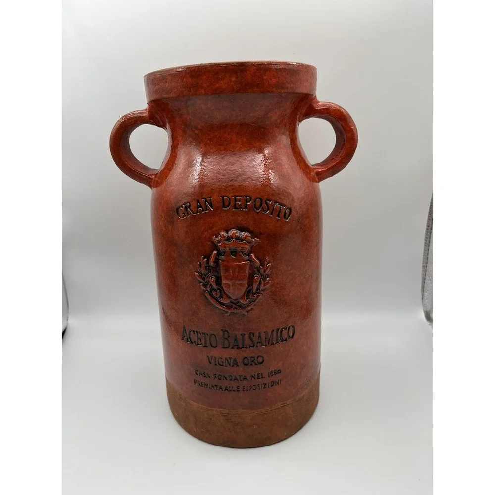 Vintage Heavy Ceramic Vase Gran Deposito Red Grain Italian 12.5